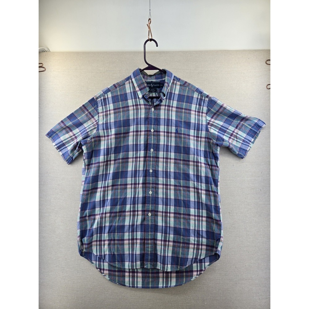 Vintage Ralph Lauren Madras Plaid Short Sleeve Blake Shirt Mens Medium